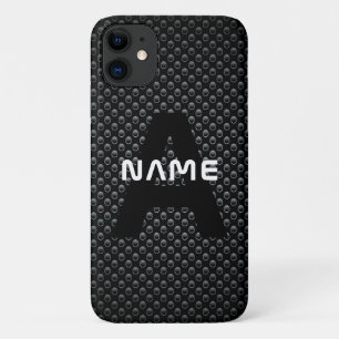 Capa Para iPhone 11 Nome personalizado do monograma Textura em preto e