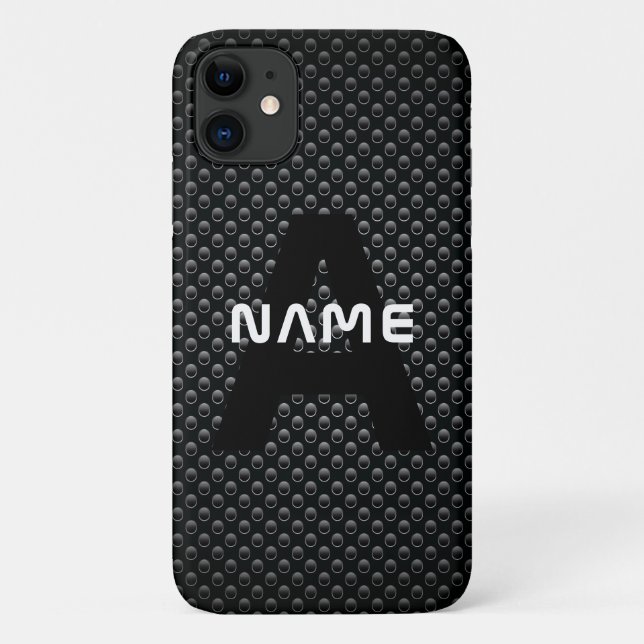 Capa Para iPhone 11 Nome personalizado do monograma Textura em preto e (Verso)