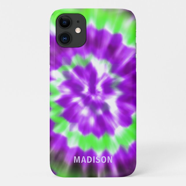 Capa Para iPhone 11 Nome Personalizado do Padrão de Coluna Verde Roxo (Verso)