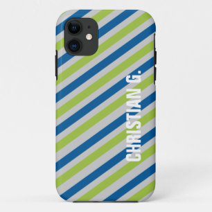 Capa Para iPhone 11 Nome personalizado do padrão de faixa verde azul