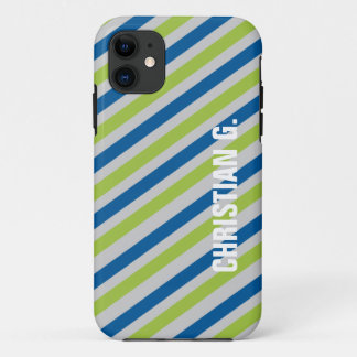 Capa Para iPhone 11 Nome personalizado do padrão de faixa verde azul