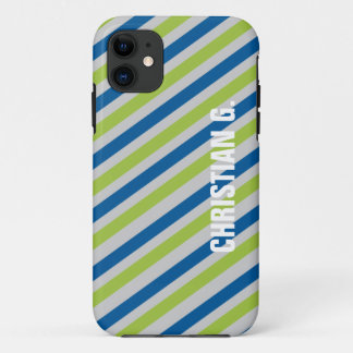 Capa Para iPhone 11 Nome personalizado do padrão de faixa verde azul