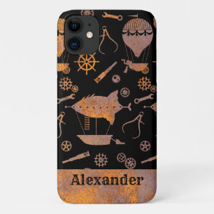 Capa Para iPhone 11 Nome Personalizado do Tema de Aeródromos Steampunk