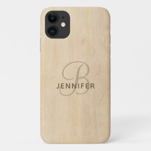 Capa Para iPhone 11 Nome Personalizado do Wooden Monograma