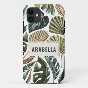 Capa Para iPhone 11 Nome personalizado e inicial da folha tropical