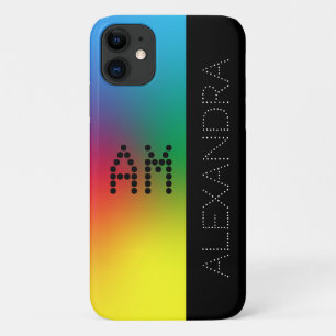 Capa Para iPhone 11 Nome Personalizado e Monograma no Rainbow & Black