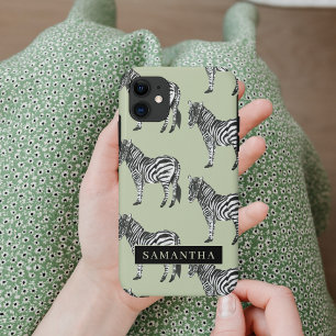 Capa Para iPhone 11 Nome Personalizado e Padrão Selvagem de Zebra Sel