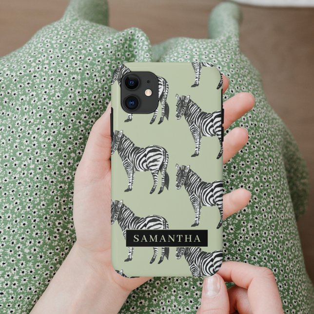 Capa Para iPhone 11 Nome Personalizado e Padrão Selvagem de Zebra Selv (Criador carregado)