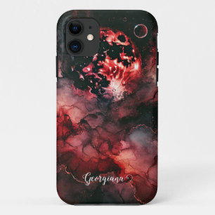 Capa Para iPhone 11 Nome Personalizado Eerie Blood Moon Halloween Tint