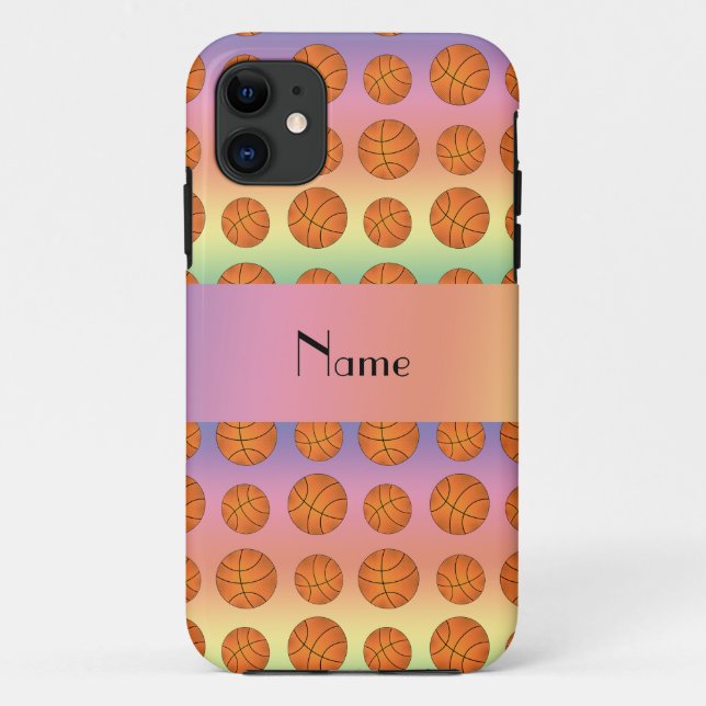 Capa Para iPhone 11 Nome personalizado esferas de cesto do arco-íris (Verso)
