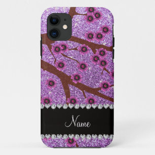 Capa Para iPhone 11 Nome personalizado floração de cereja com brilho p