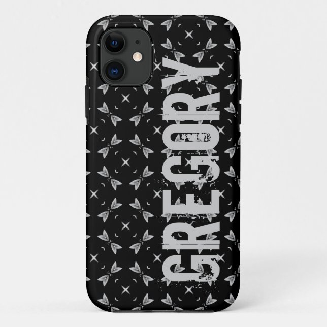 Capa Para iPhone 11 Nome Personalizado Geométrico De Prata Preta Para  (Verso)