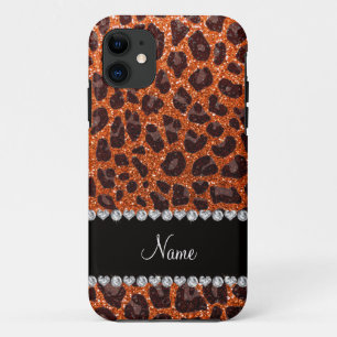 Capa Para iPhone 11 Nome personalizado glitter laranja impressão leopa