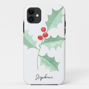 Capa Para iPhone 11 Nome Personalizado Greenery & Red Berry