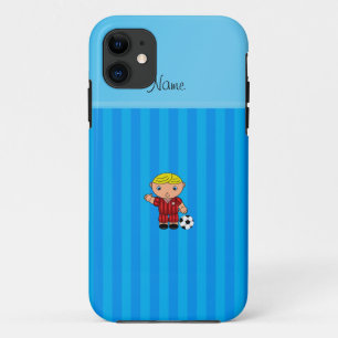 Capa Para iPhone 11 Nome personalizado jogador de futebol stripes azui