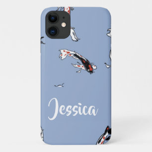 Capa Para iPhone 11 Nome personalizado koi fish blue