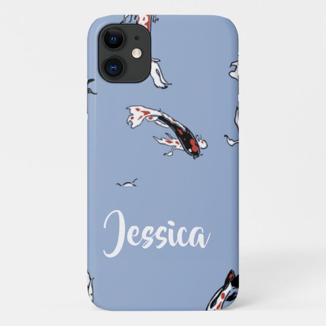 Capa Para iPhone 11 Nome personalizado koi fish blue (Verso)