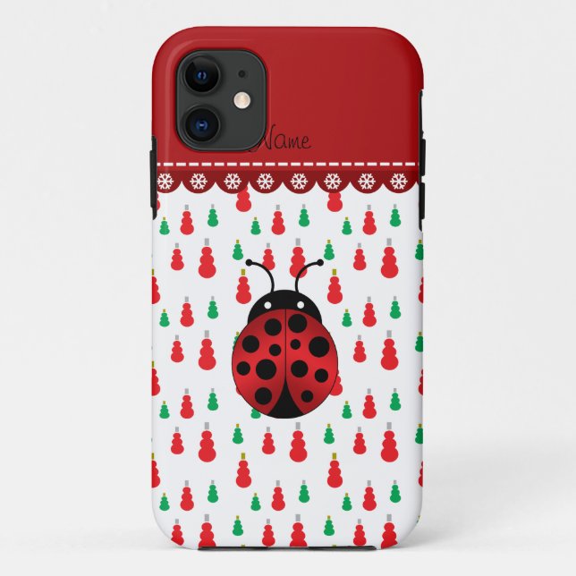 Capa Para iPhone 11 Nome personalizado ladybug verde-vermelho-neve (Verso)