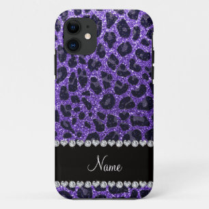 Capa Para iPhone 11 Nome personalizado manchas-leopardo roxas