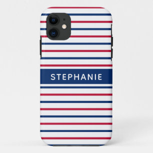 Capa Para iPhone 11 Nome Personalizado - Minimalista Vermelho e Azul -