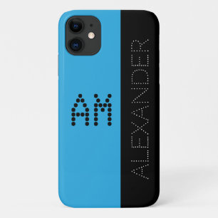 Capa Para iPhone 11 Nome Personalizado & Monograma Chic Font Blue