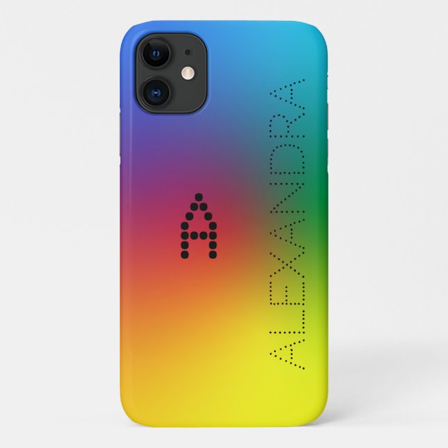 Capa Para iPhone 11 Nome Personalizado & Monograma Trendy Font, Rainbo (Verso)