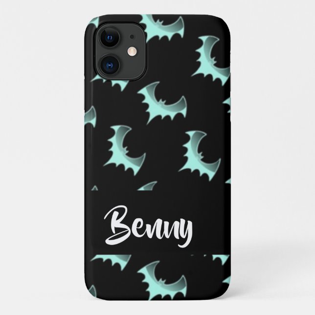 Capa Para iPhone 11 Nome personalizado morcegos azuis (Verso)