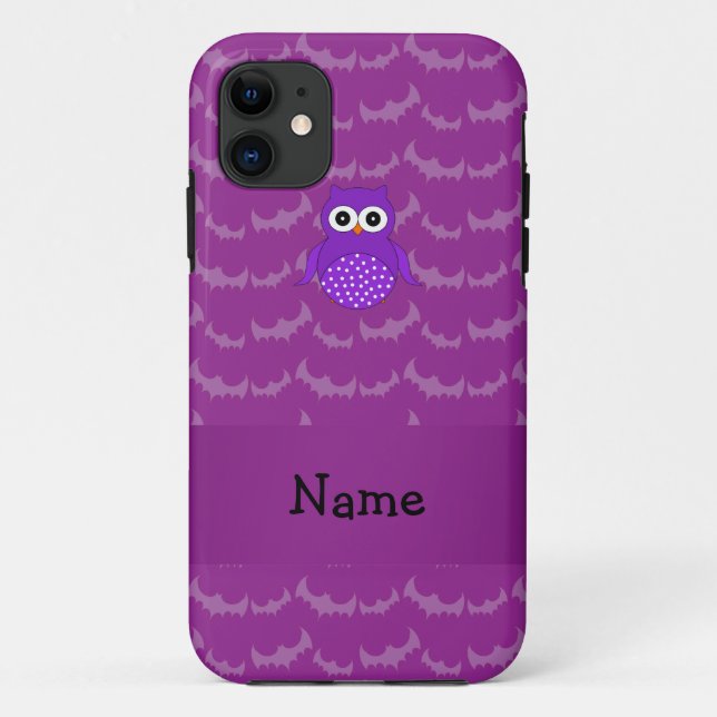 Capa Para iPhone 11 Nome personalizado morcegos roxos (Verso)