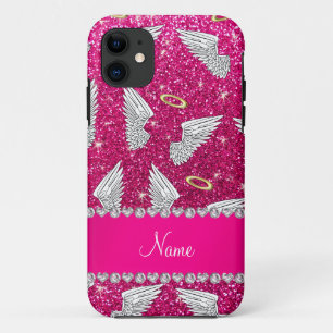 Capa Para iPhone 11 Nome personalizado néon asas de anjo brilhante cor