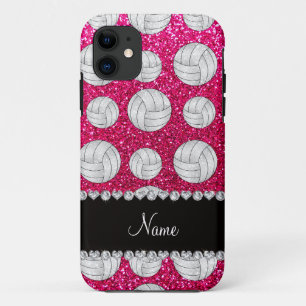 Capa Para iPhone 11 Nome personalizado neon hot rosa glitball volleyba