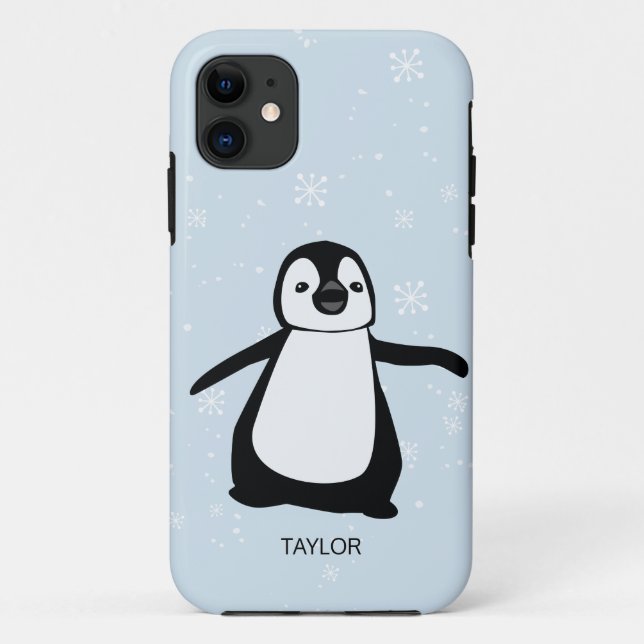 Capa Para iPhone 11 Nome personalizado neve pinguim pinguim azul (Verso)