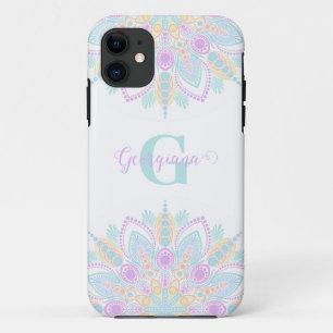 Capa Para iPhone 11 Nome personalizado Pastel Rainbow Floral Sundae Ma