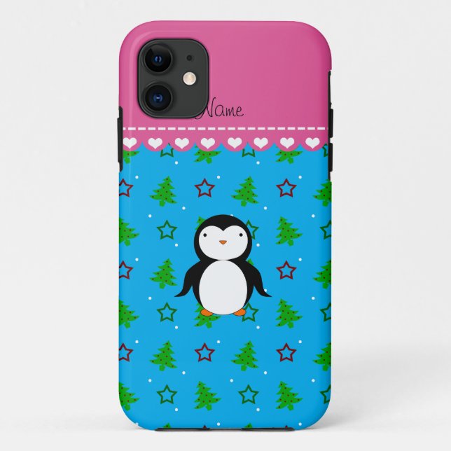Capa Para iPhone 11 Nome personalizado pinguim-estrela-azul-céu (Verso)