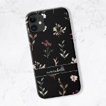 Capa Para iPhone 11 Nome Personalizado Preto Botânico Floral<br><div class="desc">Nome Personalizado capas de iphone Floral Botânica Negra</div>