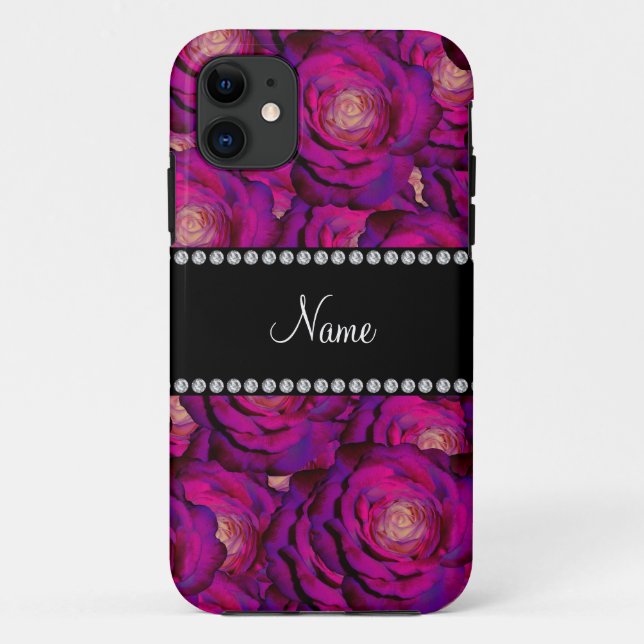 Capa Para iPhone 11 Nome personalizado rosas roxos escuros (Verso)