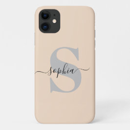 Capa Para iPhone 11 Nome Personalizado, Script Inicial, Linen/Prata