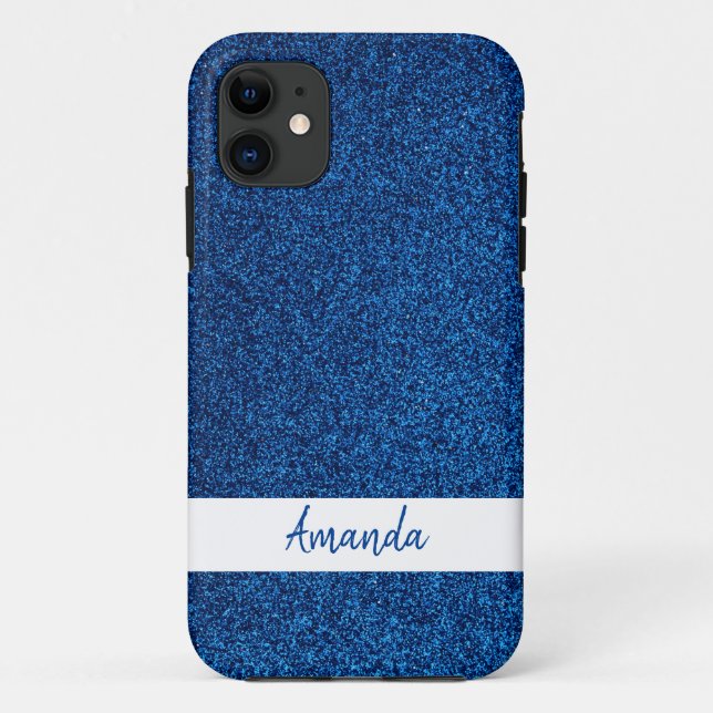 Capa Para iPhone 11 Nome Personalizado Sparkly Girly Blue Glitter (Verso)