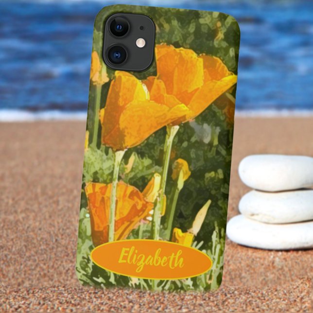 Capa Para iPhone 11 Nome Personalizado Textura de Flor Poppy da Califó (Criador carregado)
