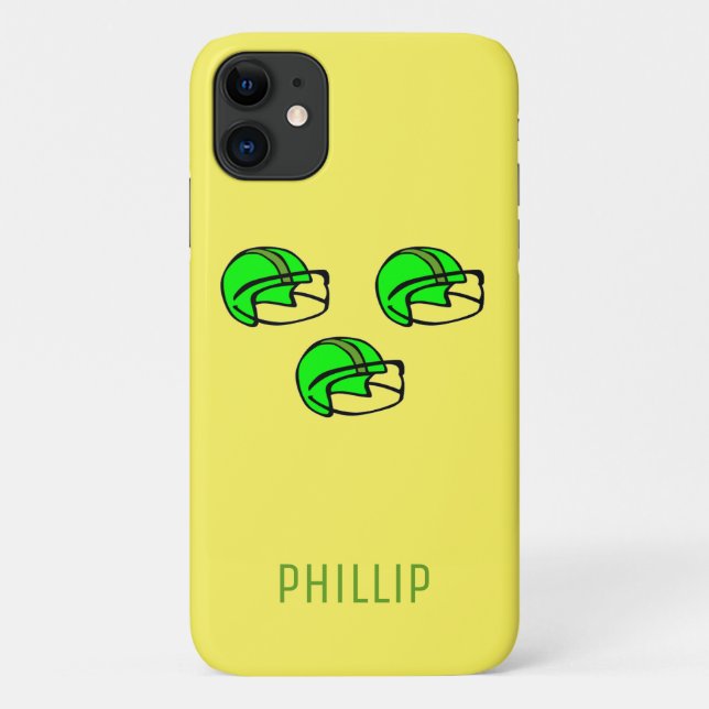 Capa Para iPhone 11 Nome personalizado verde capacete amarelo (Verso)