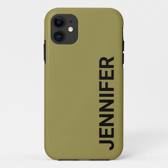 Capa Para iPhone 11 Nome Personalizado Verde Offbeat Sólido (Verso)