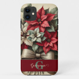 Capa Para iPhone 11 Nome Personalizado Vintage Watercolor Buquê Poinse