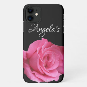Capa Para iPhone 11 Nome personalizável Angela bonito rosa rosa floral