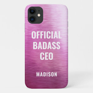 Capa Para iPhone 11 Nome Roxo Metálico Chic CEO Oficial Badass