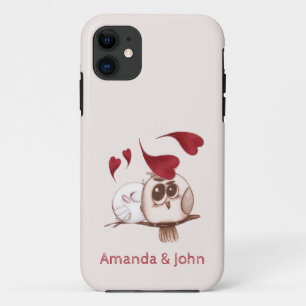 Capa Para iPhone 11 Nomes de Casais de Corujas de Cuta Personalizados