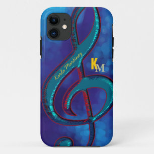 Capa Para iPhone 11 nomes iniciais clave música nota azul
