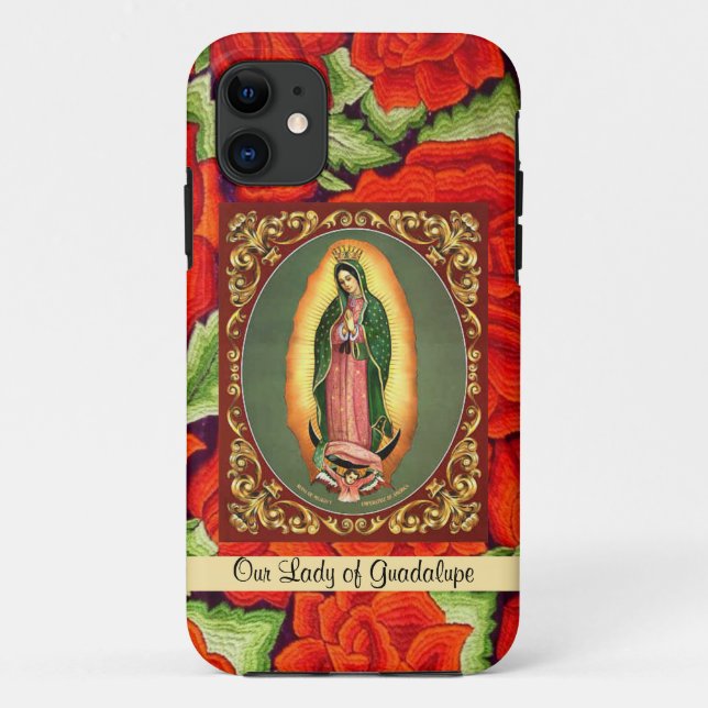 Capa Para iPhone 11 Nossa Senhora de Guadalupe na oração com Rosas (Verso)
