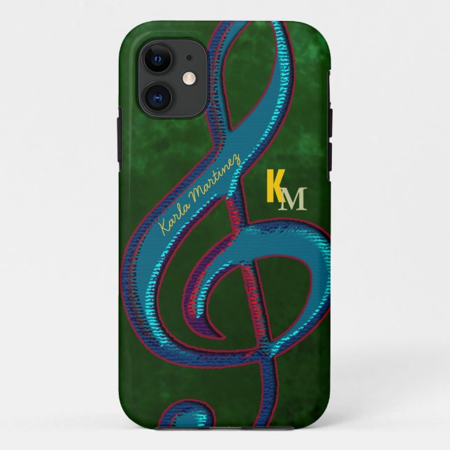 Capa Para iPhone 11 nota musical clave iniciais do nome (Verso)