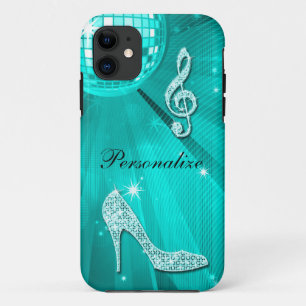 Capa Para iPhone 11 Nota Musical e Salto Alto Brilhantes em Azul Turqu