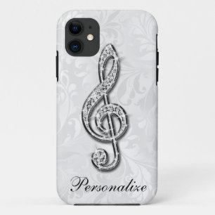 Capa Para iPhone 11 Nota Musical Personalizada com Diamantes em Padrão