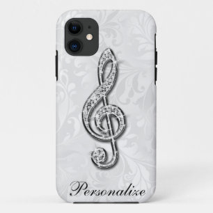 Capa Para iPhone 11 Nota Musical Personalizada com Diamantes em Padrão